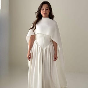 White wedding cape, White shawl, Chiffon Bridal Cape,Off-white Bridal Cape,Long Cape Train, image 9