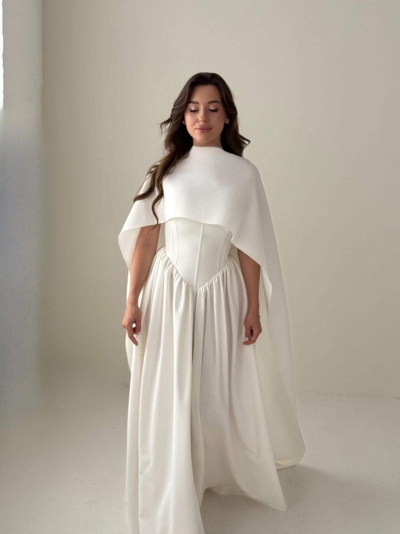 White wedding cape, White shawl, Chiffon Bridal Cape,Off-white Bridal Cape,Long Cape Train, image 9