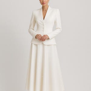 knee length dresses for ladies Two-Pieces Midi Skirt Bridal Set with Jacket EU38 / Off-White