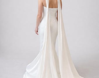 Long satin silk bridal scarf with personalization, wedding dress cover up, custom length bridal cape accessory