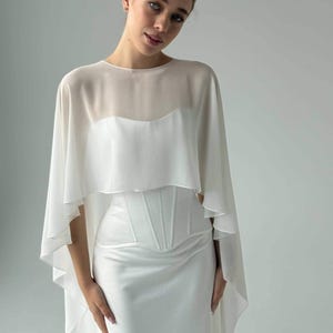 White wedding cape, White shawl, Chiffon Bridal Cape,Off-white Bridal Cape,Long Cape Train,