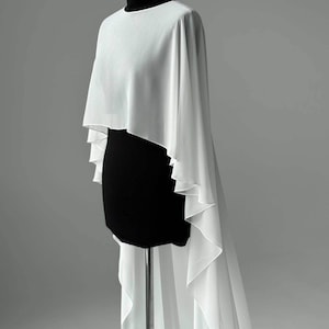 White wedding cape, White shawl, Chiffon Bridal Cape,Off-white Bridal Cape,Long Cape Train, image 15