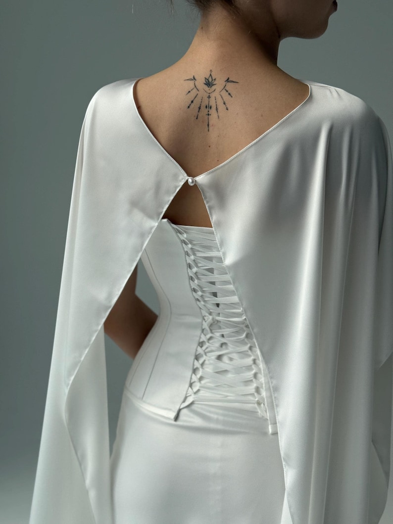 White wedding cape, White shawl, Chiffon Bridal Cape,Off-white Bridal Cape,Long Cape Train, image 20