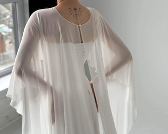 Bride Sheer Wedding Capelet  , Chiffon Bridal Cape, wedding cape veil , wedding bolero, wedding dress topper .