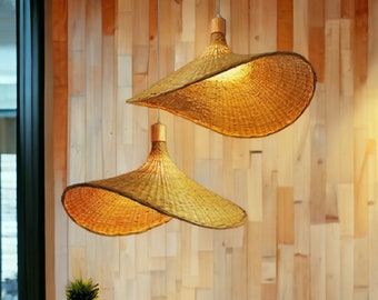 Hängeleuchte aus Korbgeflecht und Bambus | Natürlicher Bambus-Lichtschirm | Küchen-Deckenleuchte | Kücheninselleuchte | Asiatisches Dekor | Ideales Geschenk