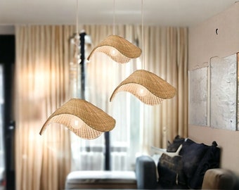 Rattan Bamboo Floppy Pendant Light | Natural Wicker Bamboo Lamp | Bamboo Light Shade | Over Head Kitchen Lights | Asian Decor | Rattan Light