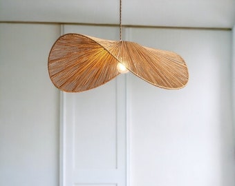 Wicker Rattan Floppy Pendant Light | Natural Wicker Bamboo Lamp | Bamboo Light Shade | Over Head Kitchen Lights | Kitchen Island Light