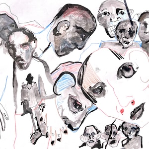Dipinto originale, stampa d'arte "I miei molti volti", arte astratta, arte contemporanea, Basquait, acquerello, tecnica mista, arte colorata, arte unica