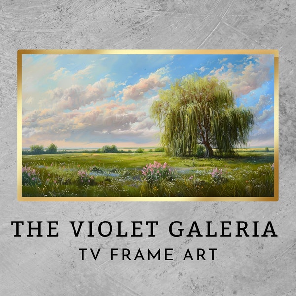 Spring Willow Tree and Wildflowers | Frame TV Art | Scenic Landscape Painting | Instant Digital Download | Seasonal Nature Artwork | Easter