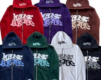 Y2K Zipper Hoodie Hip Hop Letter Print Oversized Hooded Sweatshirt Men Women