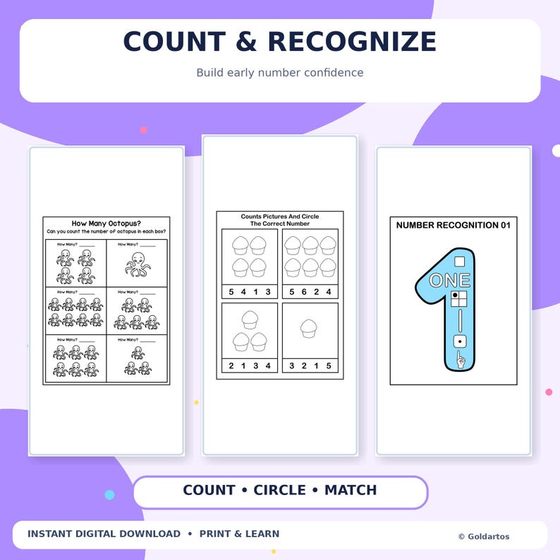 Math Worksheets Counting Days Problem Math Worksheets Bundle Printable, Preschool Kindergarten Addition ...