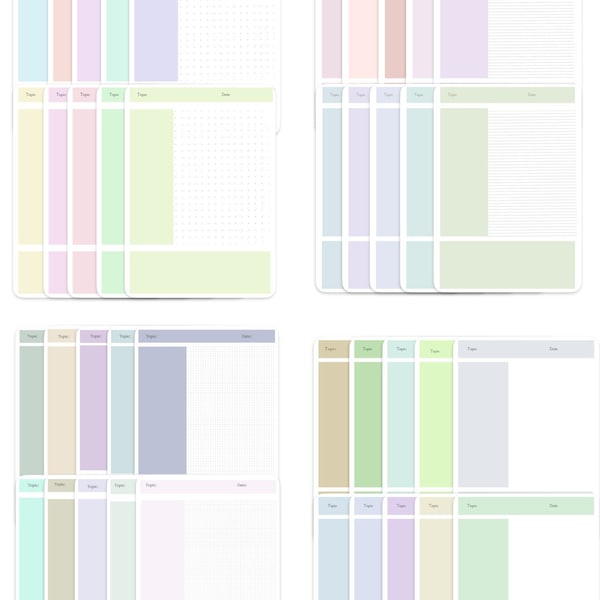 Cute Pastel Digital Cornell Note Taking;40 plain, dotted, underlined & graph Templates; Simple but effective note-taking tool; PRODUCTIVITY