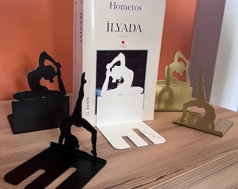 2 Pieces Metal Minimalist Modern Unique Bookends for Living Room, Office and Bedroom, Woman Shape Bookends, Yoga Bookends