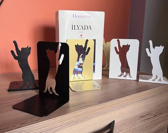 2 Pieces Metal Minimalist Modern Unique Bookends for Living Room, Office and Bedroom, Cat Bookends, Animal Bookends