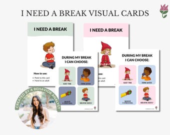 I Need a Break Card, Autism Communication Card + Self Advocacy Visual for Kids, Calm Down Printable, Behavior Analyst Designed
