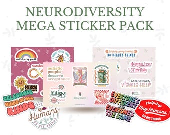 Mega pacchetto di adesivi sulla neurodiversità / Adesivi per laptop e notebook su autismo, BCBA, RBT e educazione speciale.