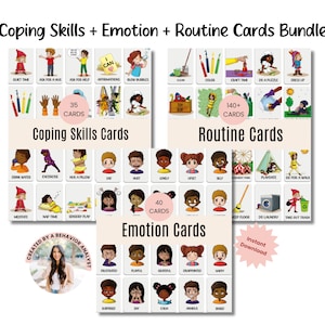 Lot de 3 cartes d'habiletés d'adaptation, cartes d'émotions, cartes de routine pour les enfants : programme visuel, ressource éducative et de conseil
