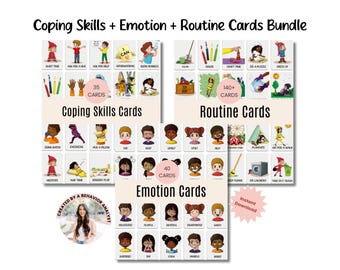 Carte per le abilità di coping, carte per le emozioni, carte per la routine, set da 3 per bambini: programma visivo, risorse per l'istruzione e la consulenza