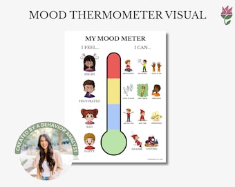 Feelings Thermometer Printable, Mood Thermometer Chart for Kids + Emotion Check In Visual, Calm Down Tool, Behavior Analyst Designed