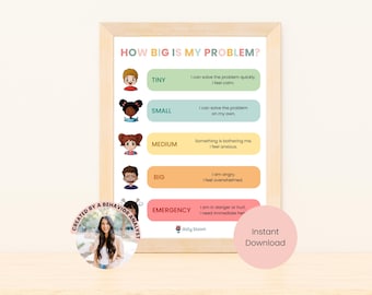 Quanto è grande il mio poster del problema, poster della regolazione emotiva, angolo della calma, opera d'arte sull'autoregolamentazione, decorazioni Montessori, stampabile ABA