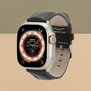 Black Leather Apple Watch Band 38mm 40mm 41mm 42mm 44mm 45mm 49mm, Engraved Men&#39;s iWatch Band Series 9 8 7 6 5 4 3 SE Ultra 2 1 Strap