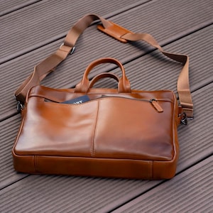 Borsa per laptop in pelle, borsa a tracolla, borsa da ufficio a tracolla, borsa da lavoro incisa, custodia per iPad e laptop