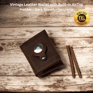 Cartera Vintage de Piel con Soporte AirTag Incorporado - Marrón Oscuro - Hesperia