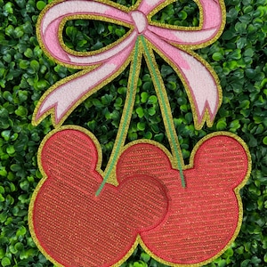 Mouse Ears Cherry Bow Sequins Chenille Patch
