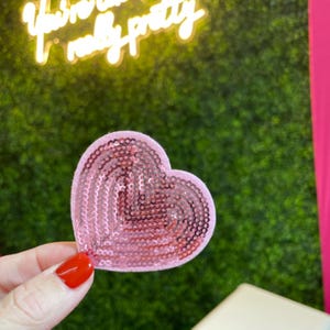 Pink Sequin Heart Patch - Shimmering Love
