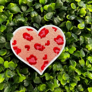 Pink & Red Leopard Heart Embroidered Patch