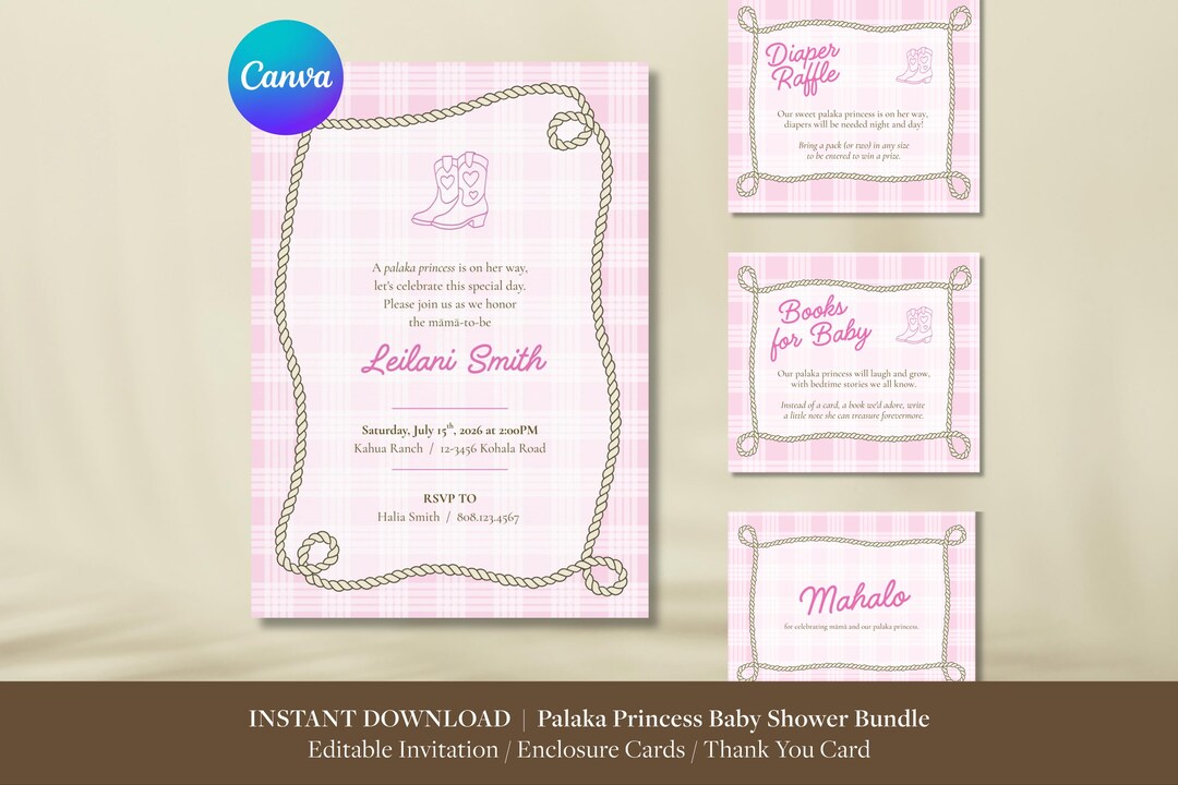 Palaka Princess Editable Invitation Baby Shower Bundle – Instant ...