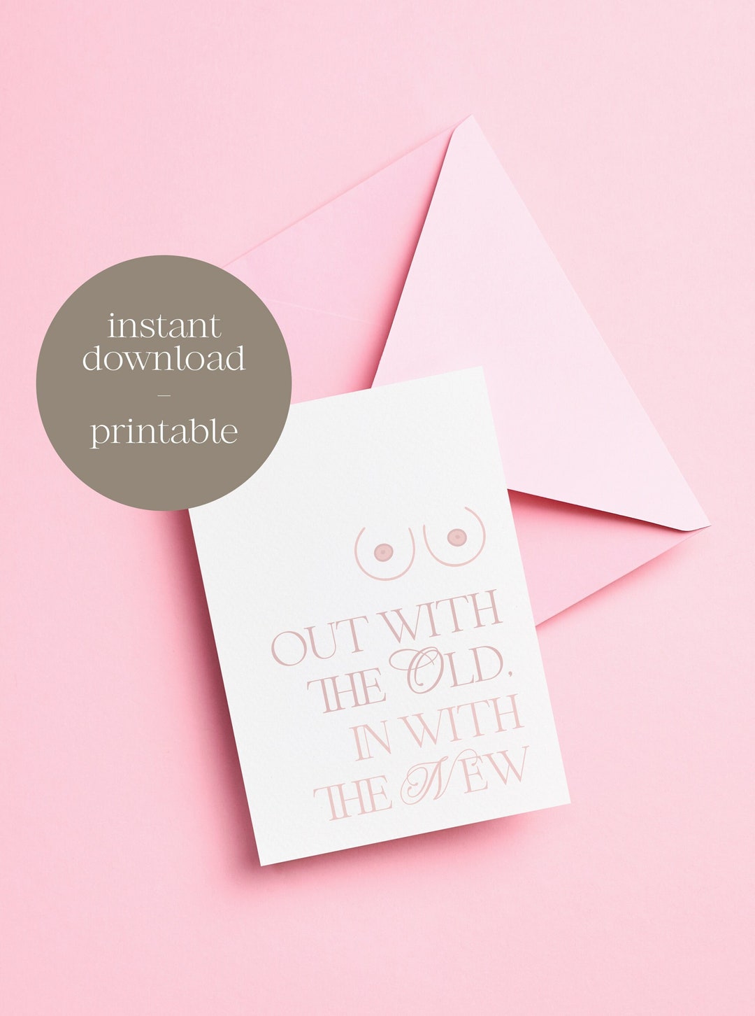 Printable Boob Job Greeting Card Breast Implant Greeting Card Blank New Boobs Card Breast ...
