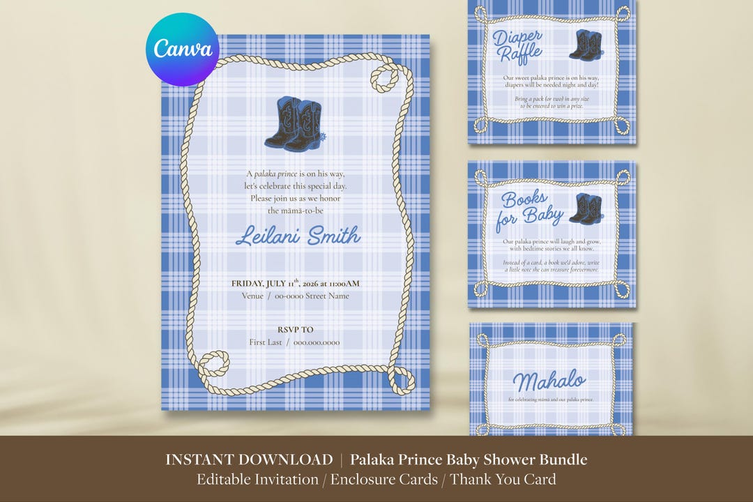 Palaka Prince Baby Shower Invitation Bundle – Hawaiian Theme (canva ...