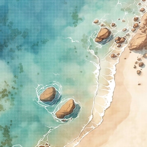 Cartes de plage, carte de l'île, cartes du D&D, D&D, côtes, mer, cartes quadrillées, Roll20, Dungeon Master, tuile du mdn, carte numérique, cartes pour miniatures