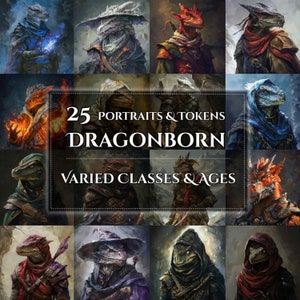 Dragonborn fantasy portretten, dnd Tokens, RPG portretten, Monster Tokens, TTRPG portretten, Dragonborn karakter, dnd, collectie, png token