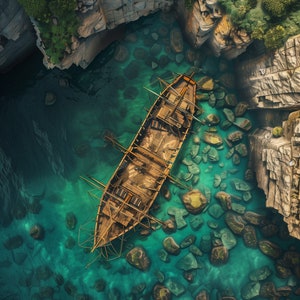 Ship Battlemaps, DnD-kaarten, Pirate, D&D, Pathfinder, Ocean, Gridded Maps, Roll20, Dungeon Master, dnd-tegel, digitale kaart, kaarten voor miniaturen