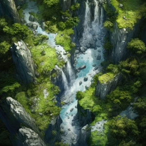Jungle battlemaps, DnD-kaarten, waterval, rivier, rasterkaarten, D&D, RPG-kaarten voor tafelspellen, kerkermeester, afdrukbare kaarten, digitale kaart