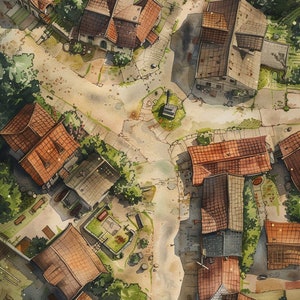 City Battlemaps, Town, Village, DnD-kaarten, D&D, Pathfinder, Gridded Maps, Roll20, Dungeon Master, dnd-tegel, digitale kaart, kaarten voor miniaturen