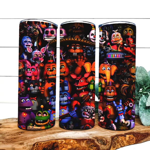 Five Nights At Freddy'S 20Oz Tumbler Png, Skinny Tumbler Png, Horror Friends Iced Coffee Game Wrap, Gift for Her Instant Download