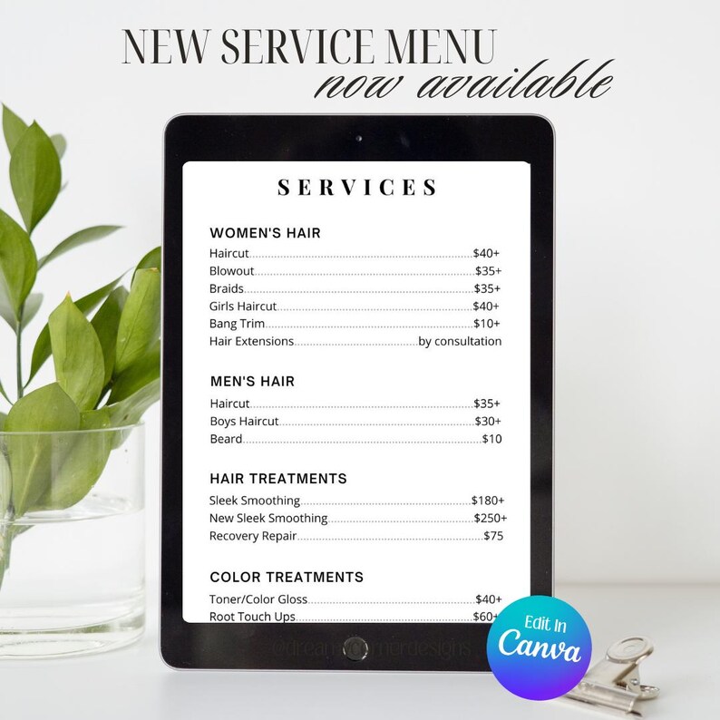 Editable Salon & Spa Service Menu | Canva Template | Digital Price List ...