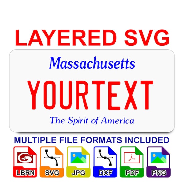 Massachusetts MA License Plate Digital File Layered SVG - Lightburn Cricut Glowforge Laser CNC