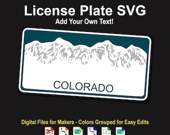 Colorado License Plate SVG - Layered Cut File for Cricut Glowforge Laser - png dxf pdf - Font Included