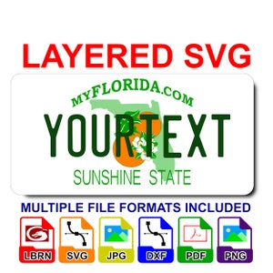 Florida FL Lizenzschild Digitale Datei mit Ebenen SVG - Lightburn Cricut Glowforge Laser CNC
