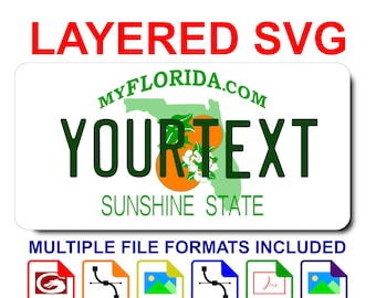 Florida FL License Plate Digital File Layered SVG - Lightburn Cricut Glowforge Laser CNC