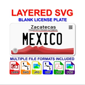 Zacatecas Mexico License Plate Digital File Layered SVG - Lightburn Cricut Glowforge Laser CNC
