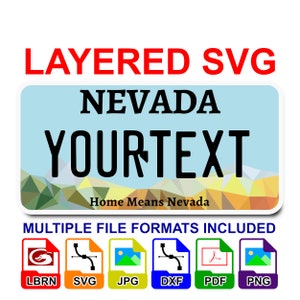 Nevada NV State License Plate Layered SVG Digital File  - Lightburn Cricut Glowforge Laser CNC