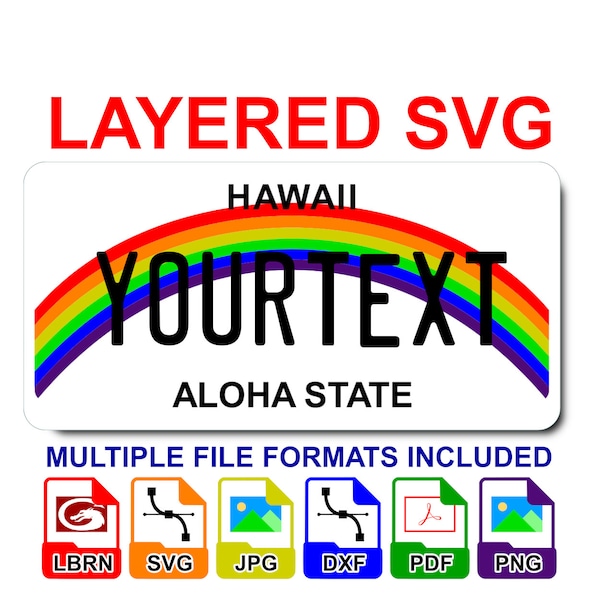 Hawaii HI State License Plate Layered SVG Digital File - Lightburn Cricut Glowforge Laser CNC