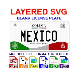 Colima Mexico License Plate Digital File Layered SVG - Lightburn Cricut Glowforge Laser CNC Sublimation