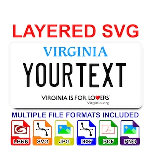 Virginia VA State License Plate Layered SVG Digital File - Lightburn Cricut Glowforge Laser CNC 2025