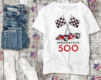 Vintage Indy 500 Race Car T-Shirt, Retro Indy Car, Race Track, Checkered Flag, Fast Car, Indianapolis, Indycar, Sport t-shirt, Motorsports